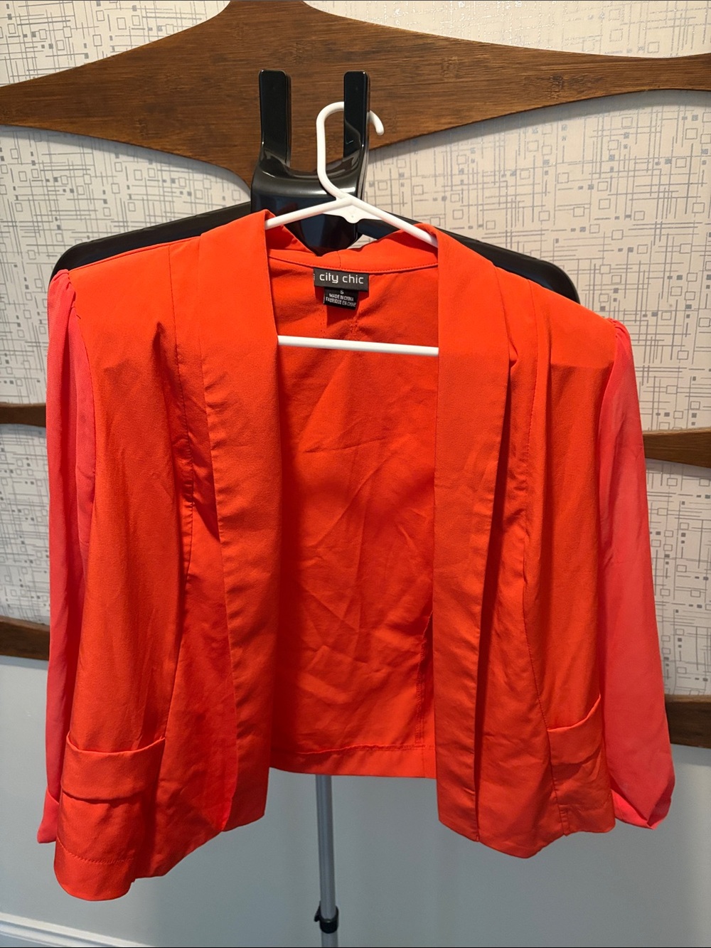 City Chic Bright Orange Open-Front Blazer